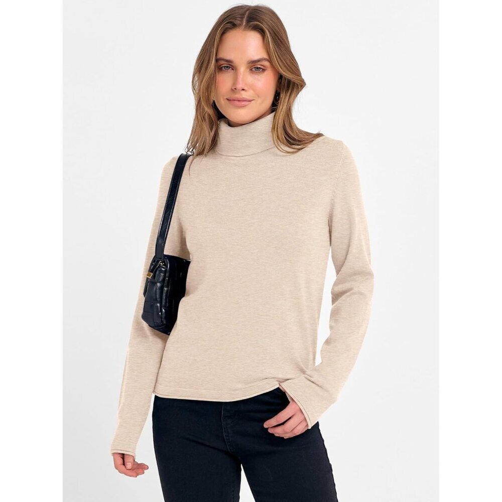 Womens Turtleneck Sweater Knit Long Sleeve Casual Light Lightweight Pullover - Picture 2 of 6